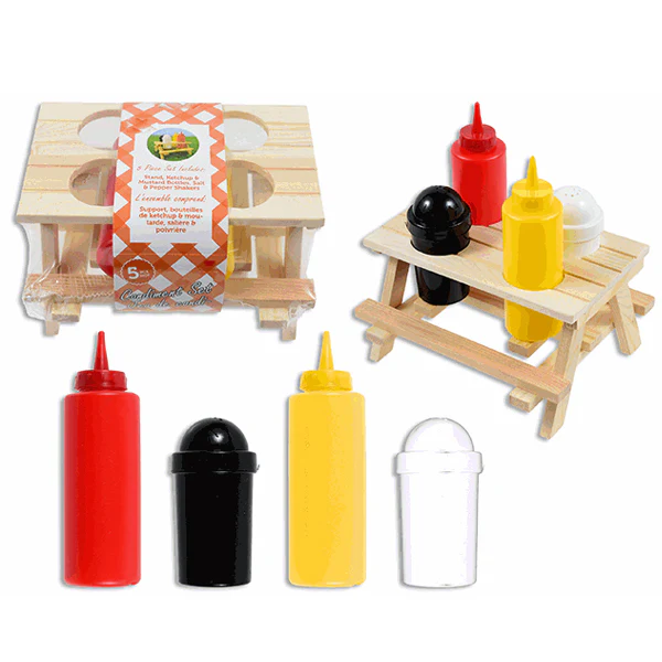 GRILL MAESTRO - CONDIMENT PACK W/ WOODEN PICNIC STAND 5PC