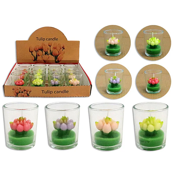 LINK - TULIP BUNDLE WAX CANDLE IN CLEAR GLASS 2-5/8IN