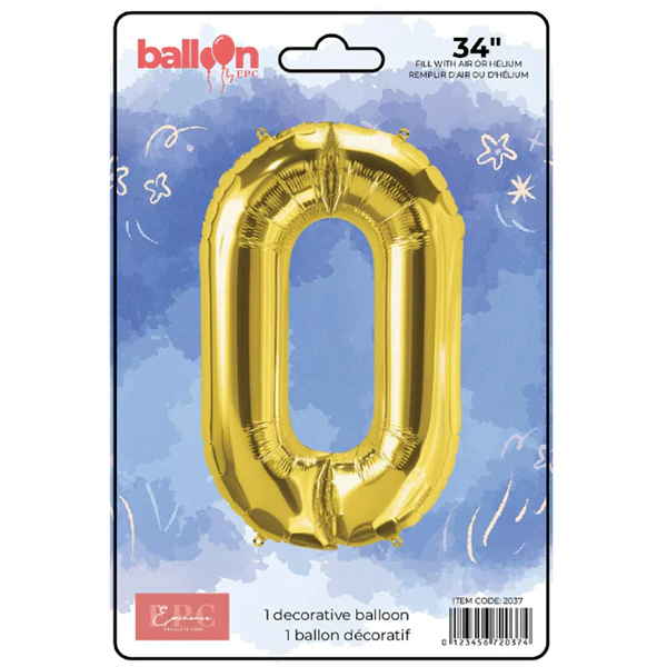 EPC - GOLD FOIL NUMBER 0 BALLOON 34IN 1x10UN