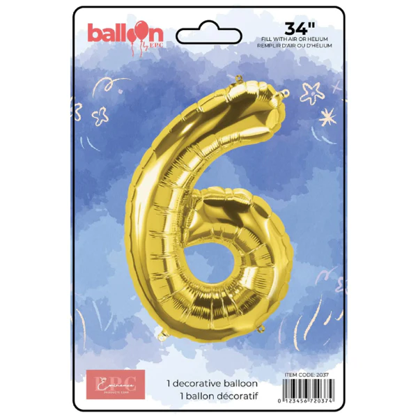 EPC - GOLD FOIL NUMBER 6 BALLOON 34IN 1x10UN
