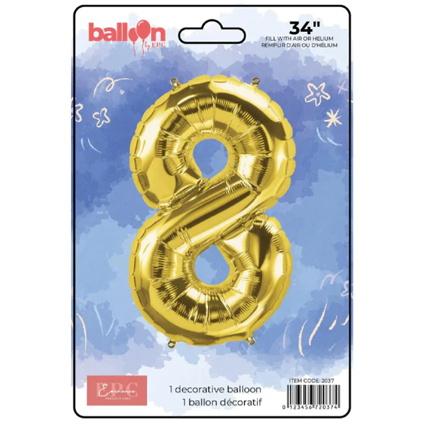 EPC - GOLD FOIL NUMBER 8 BALLOON 34IN 1x10UN