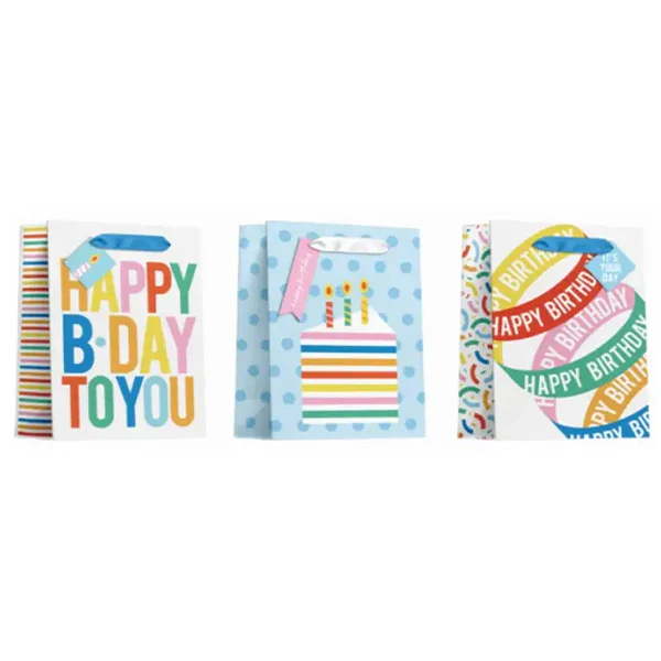 EPC - GLITTER HAPPY BIRTHDAY GIFTBAG LARGE 3STYLES 12x1 UN