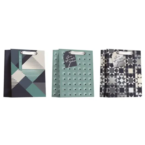 EPC - BLACK/GREEN GEOMETRIC GIFTBAG LARGE 3STYLES 12x1 UN