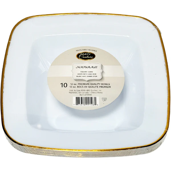 NATURALE - 12oz WHITE SQUARE SOUPBOWL W/ GOLD RIM 12x10 PK
