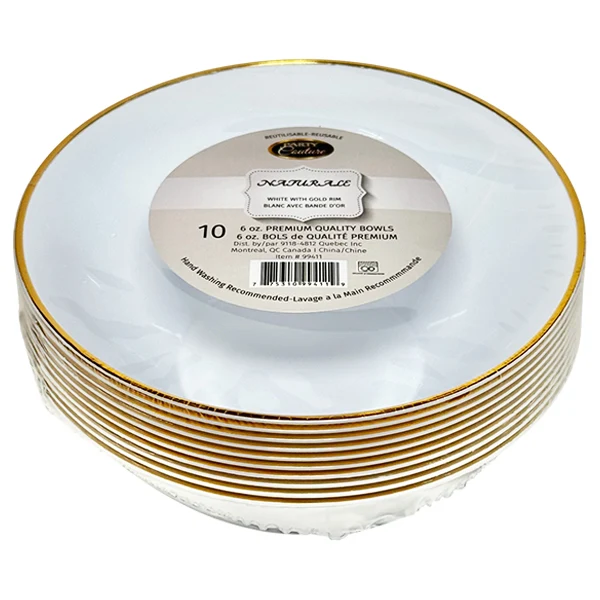 Party Couture - White W/Gold Rim 6oz Bowls 12x10 PK