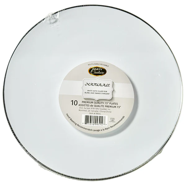 NATURALE - 7.5" WHITE PLATE W/ SILVER RIM 12x10 PK