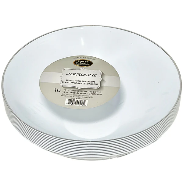 NATURALE - 16oz WHITE SOUP BOWLS W/ SILVER RIM 12x10 PK