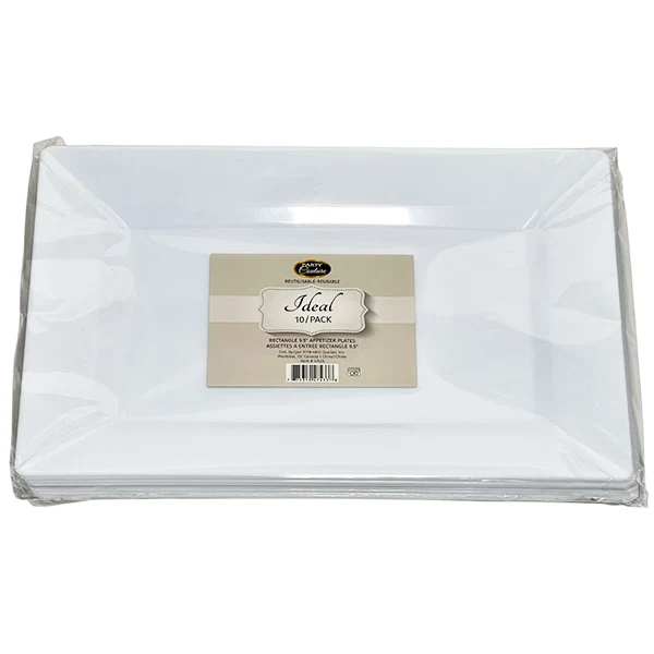 PARTY COUTURE - WHT 9.5" RECTANGLE DESSERT PLATE 10PK