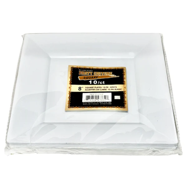 PARTY COUTURE - WHITE SQUARE PLATES 8in 10PK