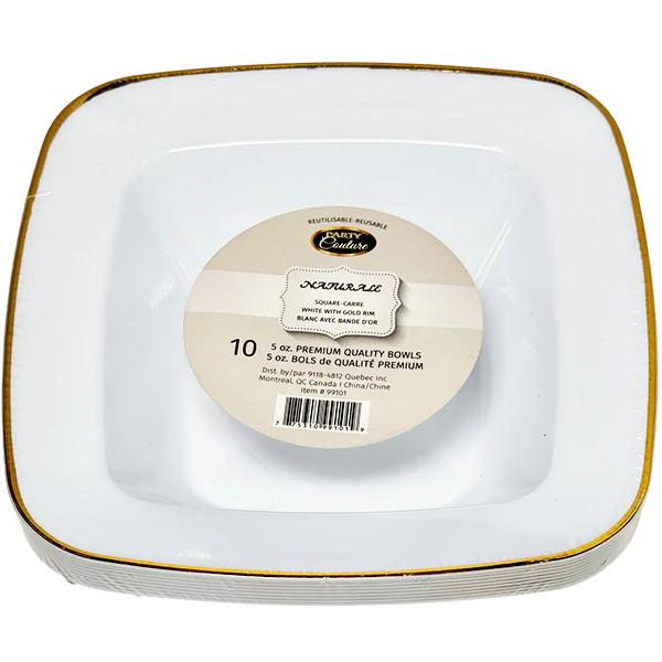 NATURALE - 6oz WHITE SQUARE BOWL W/ GOLD RIM 10PK