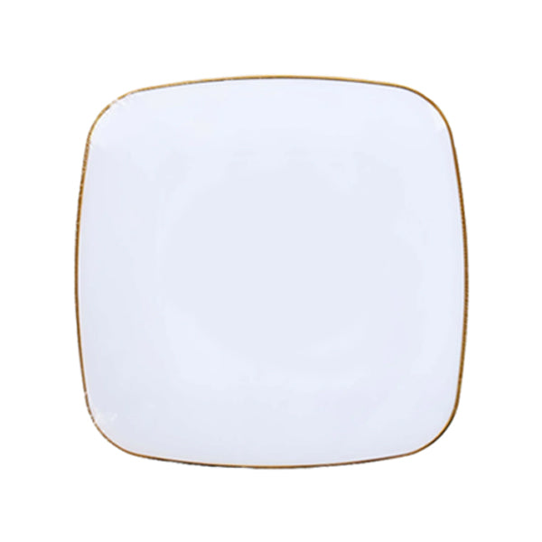 NATURALE - 10" WHITE SQUARE PLATES W/ GOLD RIM 10PK