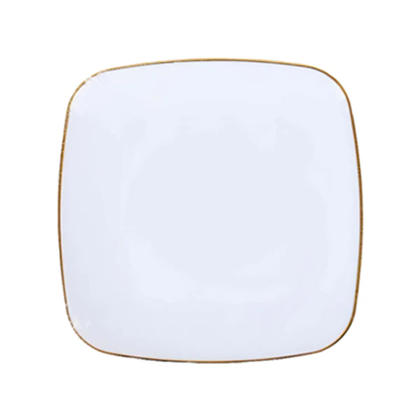 NATURALE - 10" WHITE SQUARE PLATES W/ GOLD RIM 10PK