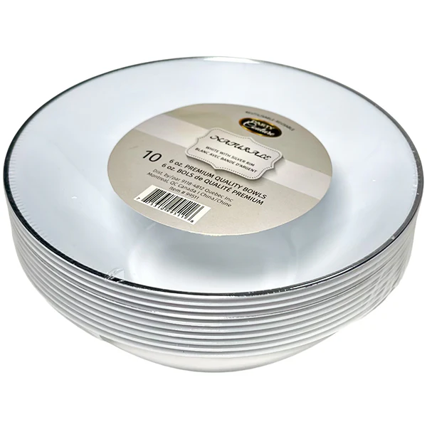 NATURALE - 6oz WHITE BOWLS W/ SILVER RIM 10PK
