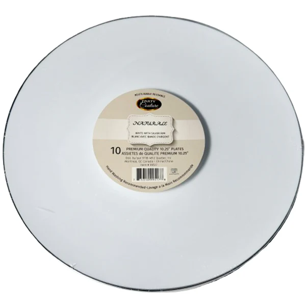 NATURALE - 10.25" WHITE PLATE W/ SILVER RIM 10PK