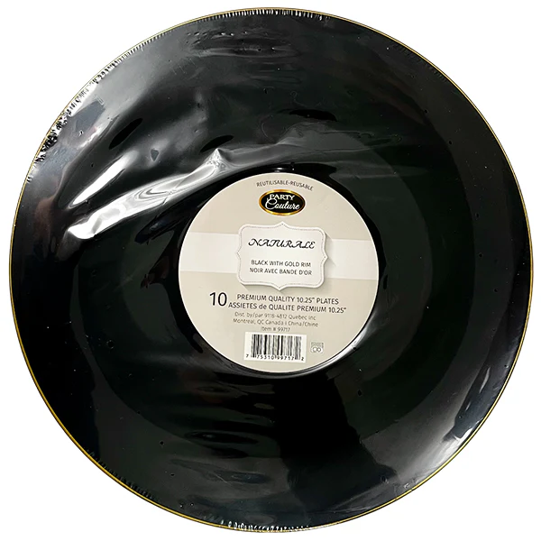 NATURALE - 10.25" BLACK PLATE W/ GOLD RIM 10PK