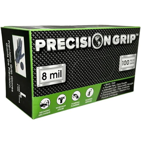 PRECISION GRIP - NITRILE LARGE GLOVES POWDER FREE 8MIL BLACK 100CT