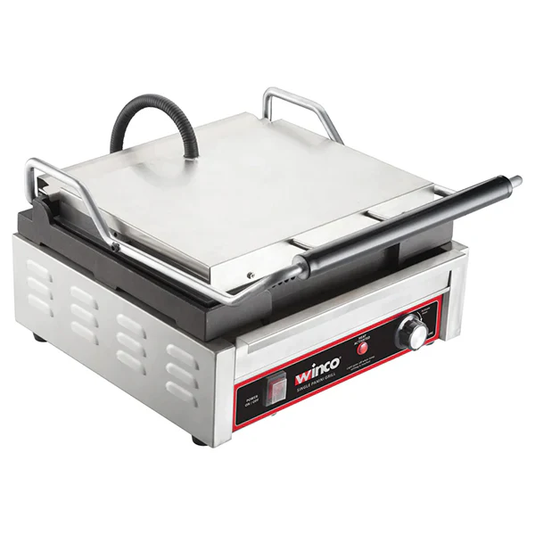 WINCO - PANINI GRILL SINGLE RIBBED PLATE NEMA 6-20P PLUG 14IN