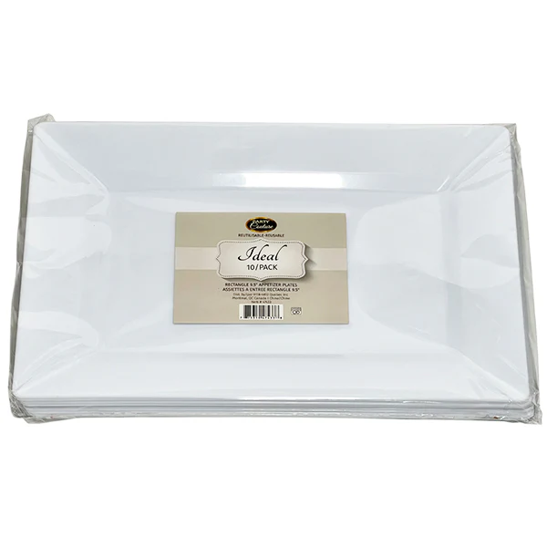 PARTY COUTURE - WHT 9.5" RECTANGLE DESSERT PLATE 12x10 PK