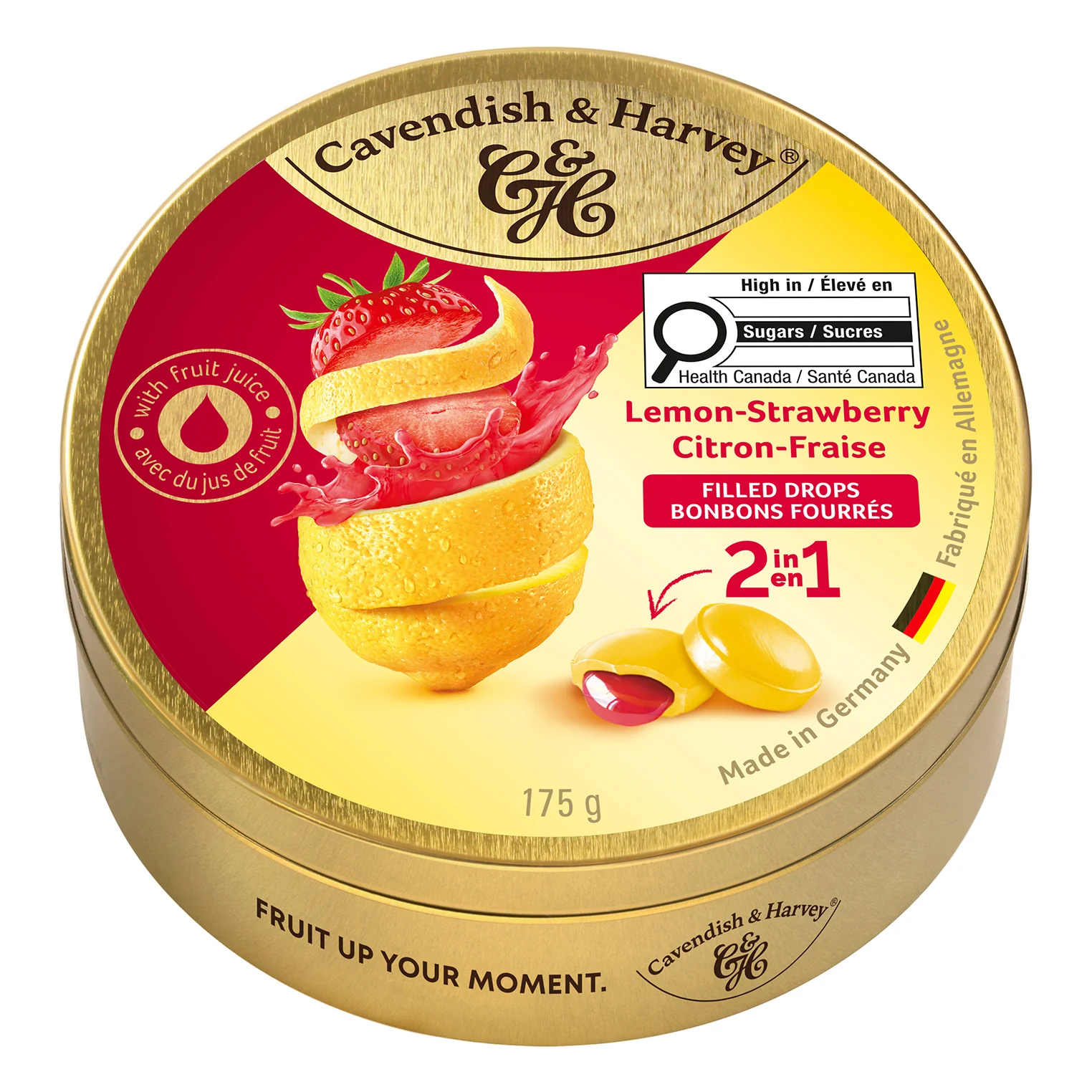 CAVENDISH - DOUBLE FRUIT DROPS LEMON STRAWBERRY TIN 9x175 GR