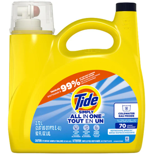 TIDE SIMPLY - ALL IN ONE LIQUID DETERGENT REFRESHING BREEZE 70 LOADS 4x2.72 LT