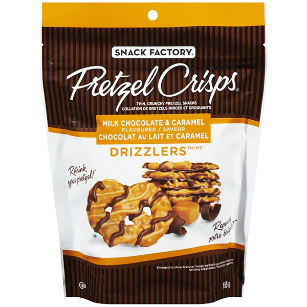 SNACK FACTORY - MILK CHOCOLATE & CARAMEL DRIZZLERS PRETZEL 12x155 GR