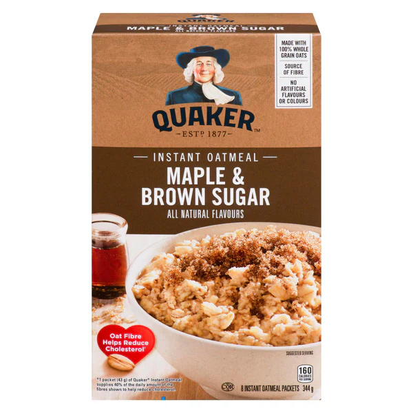 QUAKER - OATMEAL MAPLE & BROWN SUGAR INSTANT 12x344 GR
