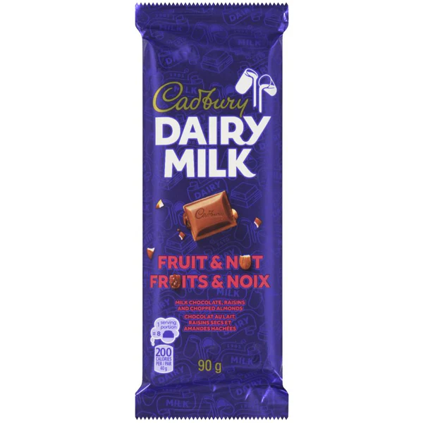 CADBURY - DAIRY MILK FRUIT & NUT BAR 21x90 GR
