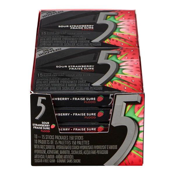 5 GUM - FLOOD SOUR STRAWBERRY 12x10x15 EA