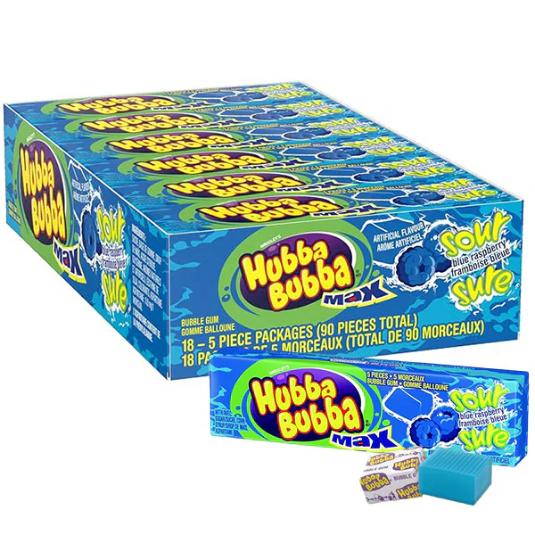HUBBA BUBBA - MAX SOUR BLUE RASPBERRY 12x18x5 EA