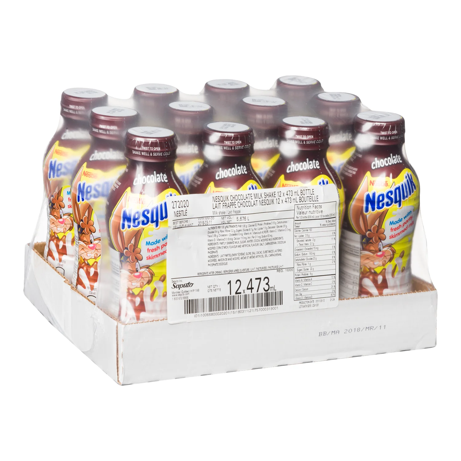 NESTLE - NESQUIK CHOCOLATE SHAKE 12x473 ML