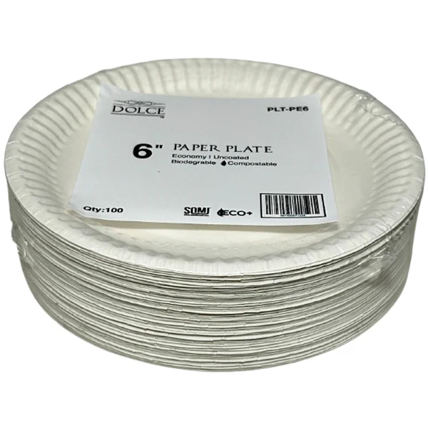 DOLCE - 6IN PAPER UNCOATED PLATES 12x100EA