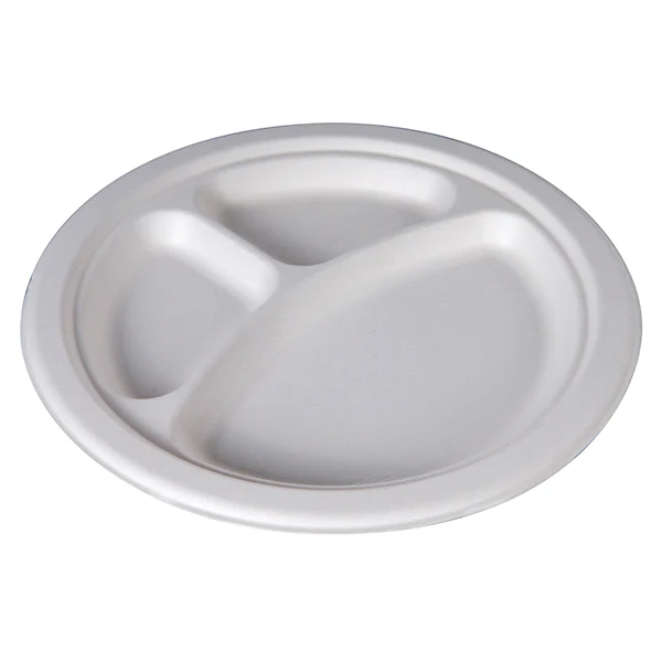 NEWWAVE - 10in SUGARCANE BAMBOO BAGASSE 3 COMP PLATE 4x125 EA