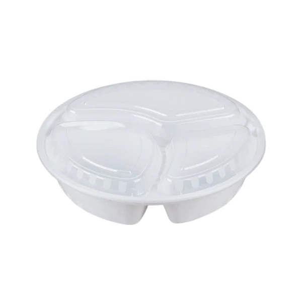 E2E FOODPACK - ROUND 3 COMPARTMENT FOOD CONTAINER 48OZ 150EA