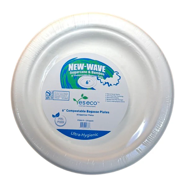 NEW WAVE - SUGARCANE & BAMBOO 6IN COMPOSTABLE BAGASSE PLATE 40x25 CT