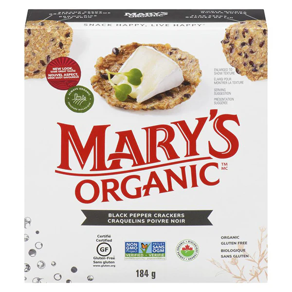 MARYS - ORGANIC BLACK PEPPER CRACKERS 12x184 GR