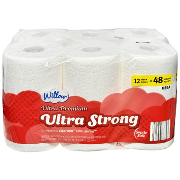 WILLOW - ULTRA STRONG BATH TISSUE 12=48 ROLLS 12PK