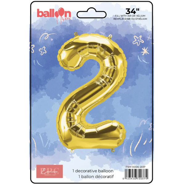 EPC - GOLD FOIL NUMBER 2 BALLOON 34IN 1UN