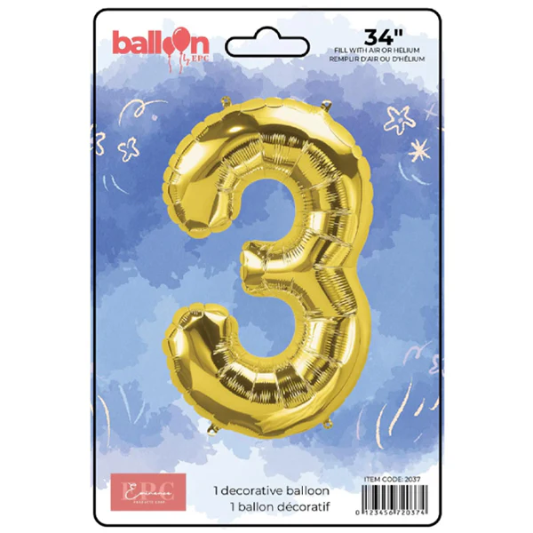 EPC - GOLD FOIL NUMBER 3 BALLOON 34IN 1UN