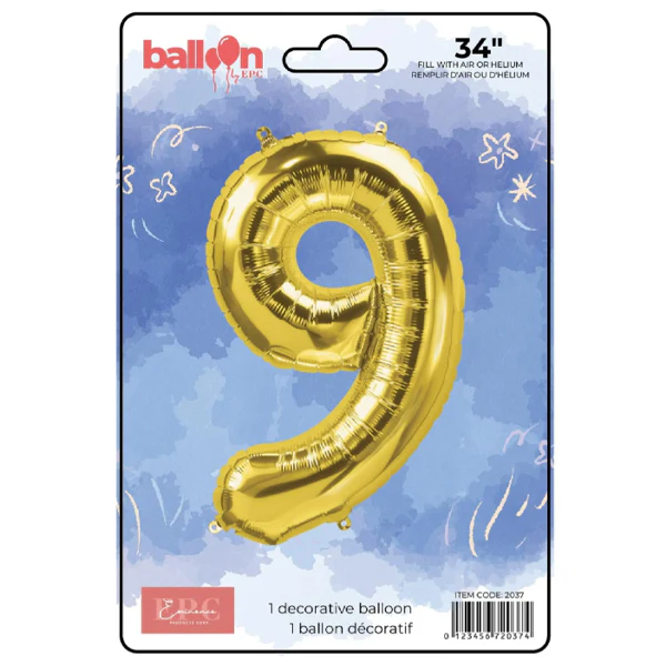EPC - GOLD FOIL NUMBER 9 BALLOON 34IN 1UN