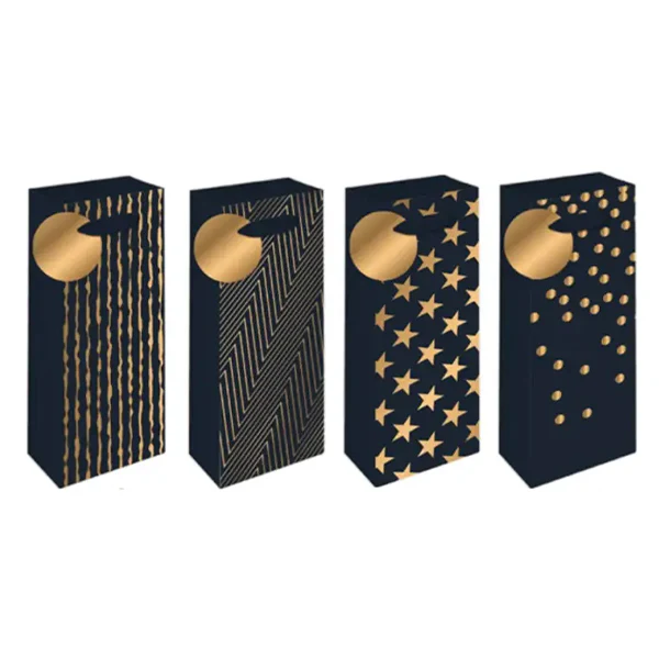 EPC - PREMIUM BLACK/GOLD STAMP WINE GIFTBAG 4STYLES 1 UN