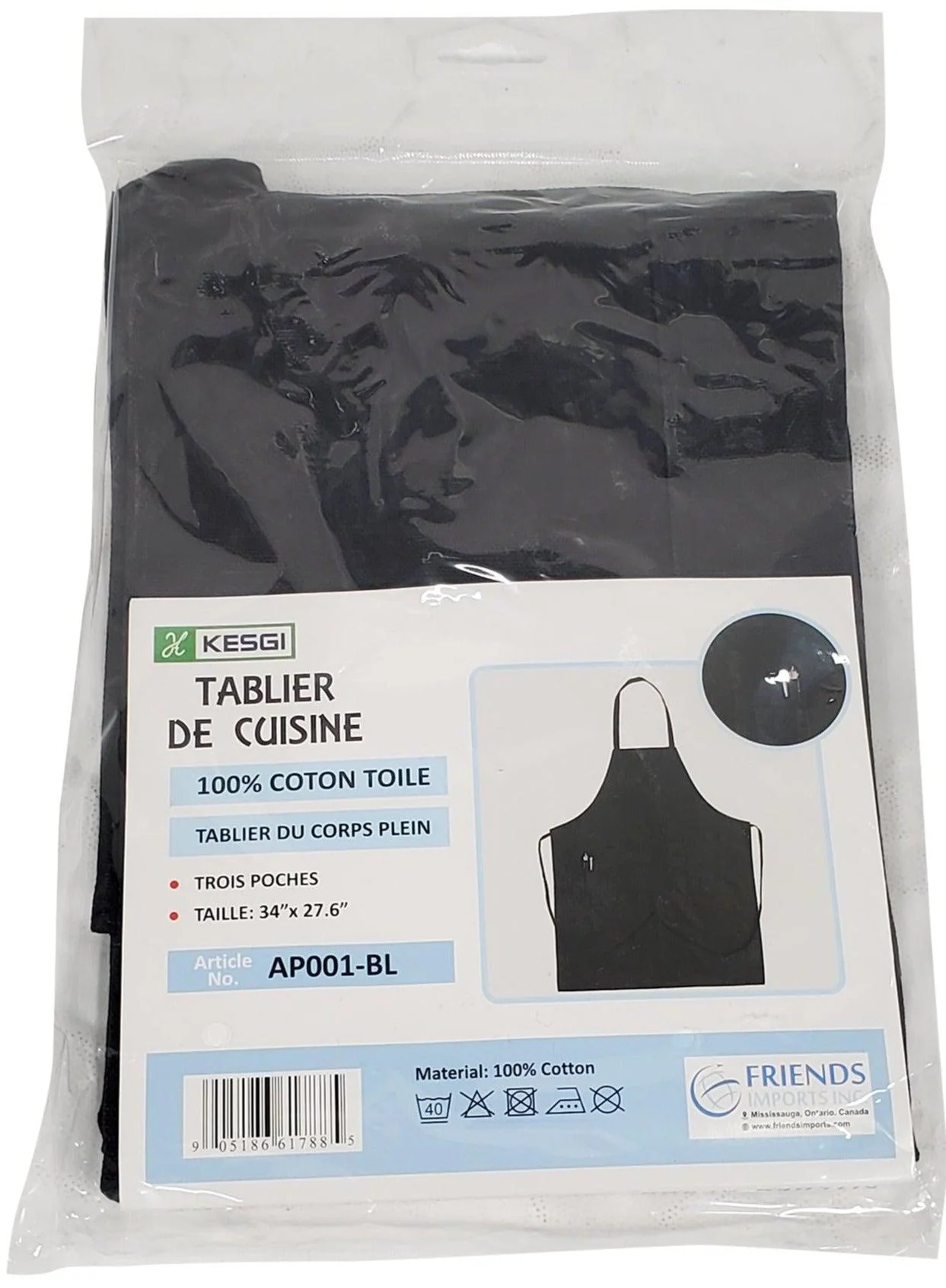 Kesgi - Apron - Full Body - Black - 3 Pockets - AP001BL — Each (1 CT)