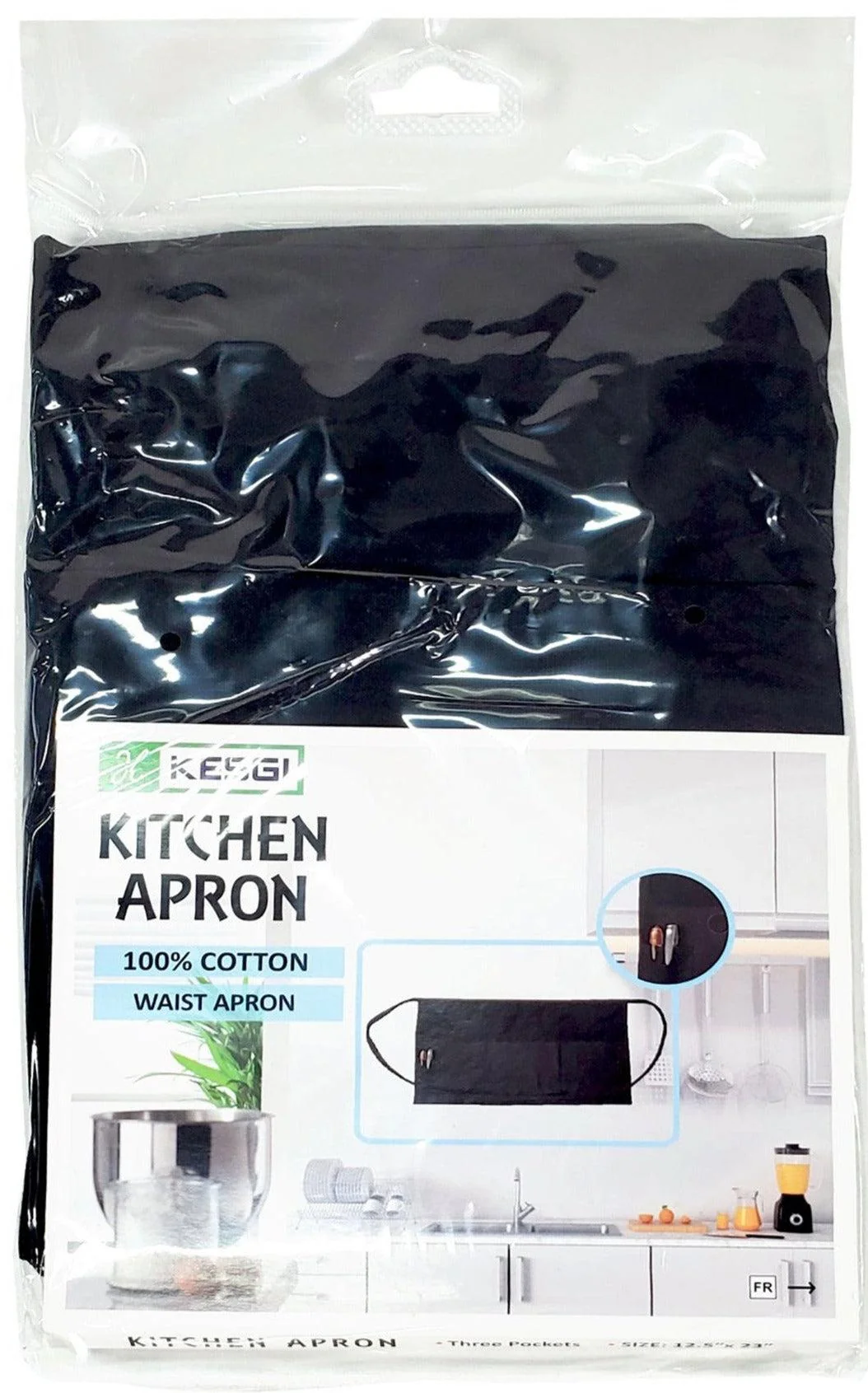 Kesgi - Apron - Waist - Black - 3 Pockets - AP003BL — Each (1 CT)