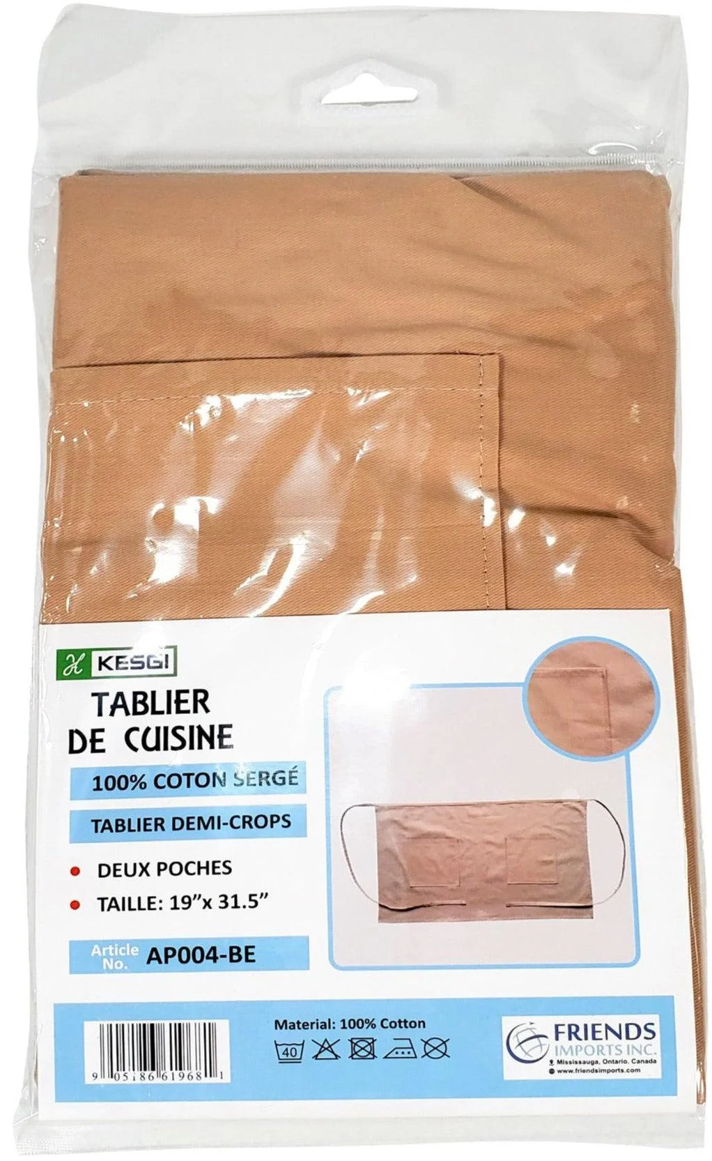 Kesgi - Apron - 1/2 Body - Beige - 2 Pockets - AP004BE — Case (36 CT)