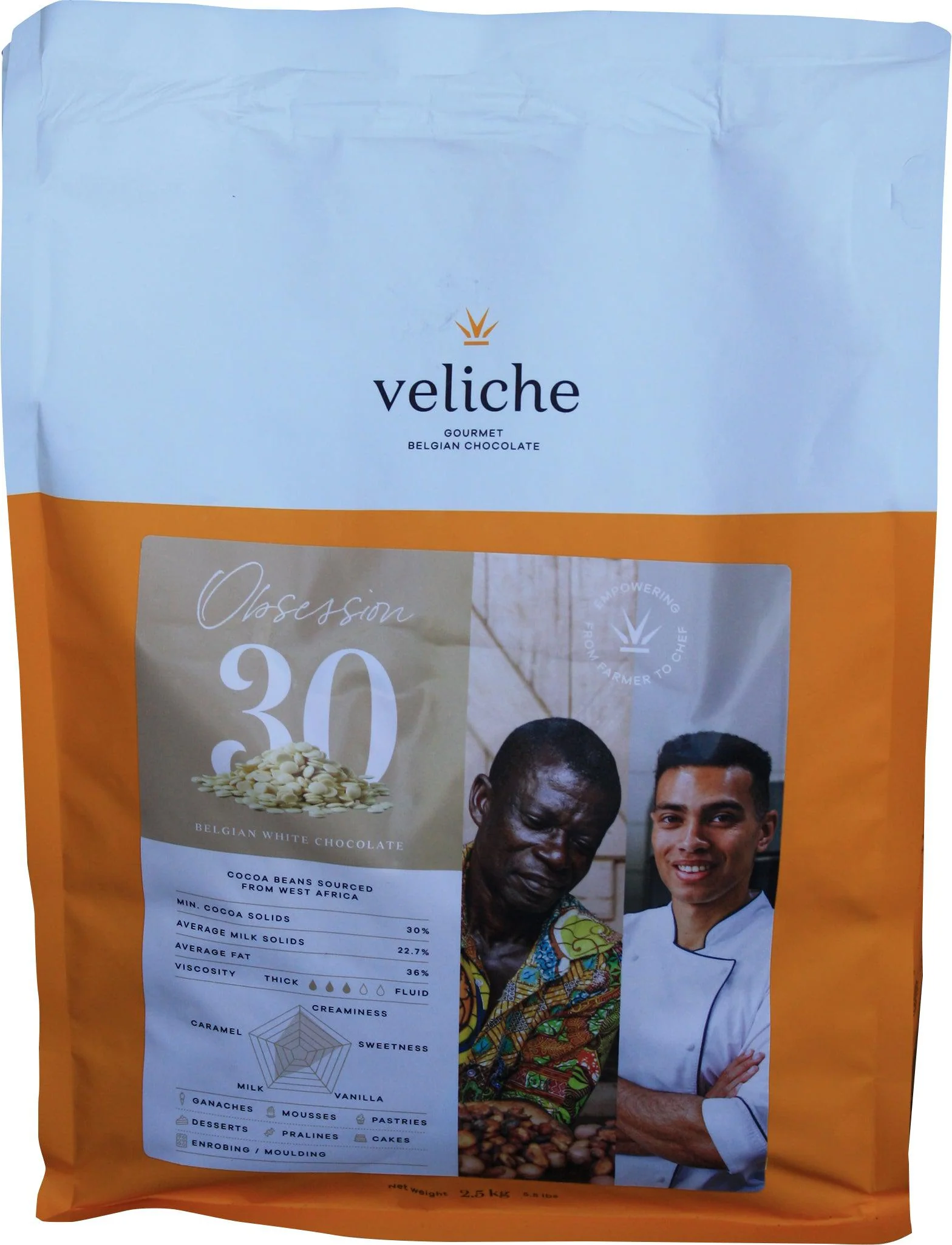 Veliche - White Chocolate Callets - 30% — Case (4 x 2.5 KG)