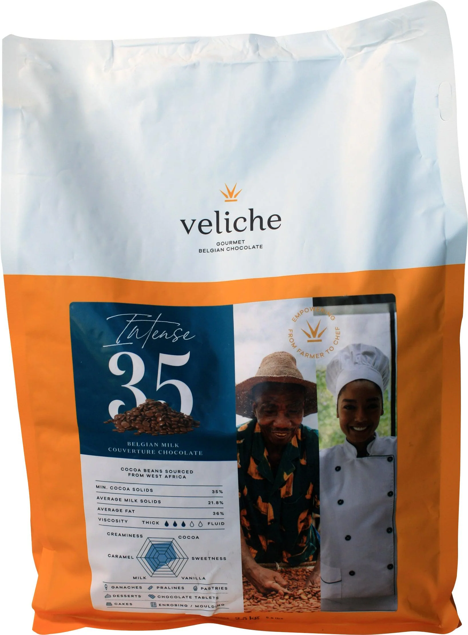 Veliche - Milk Chocolate Callets - 35% — Case (4 x 2.5 KG)