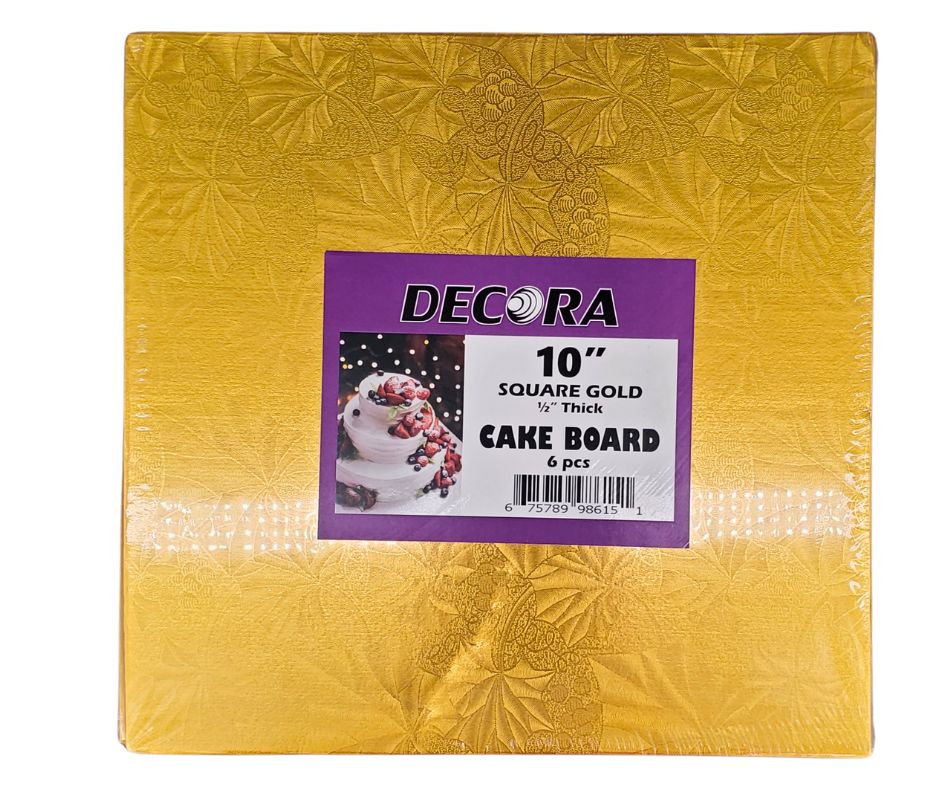 Decora - 10" Square 1/2" Cake Board - Gold — Case (6 CT)