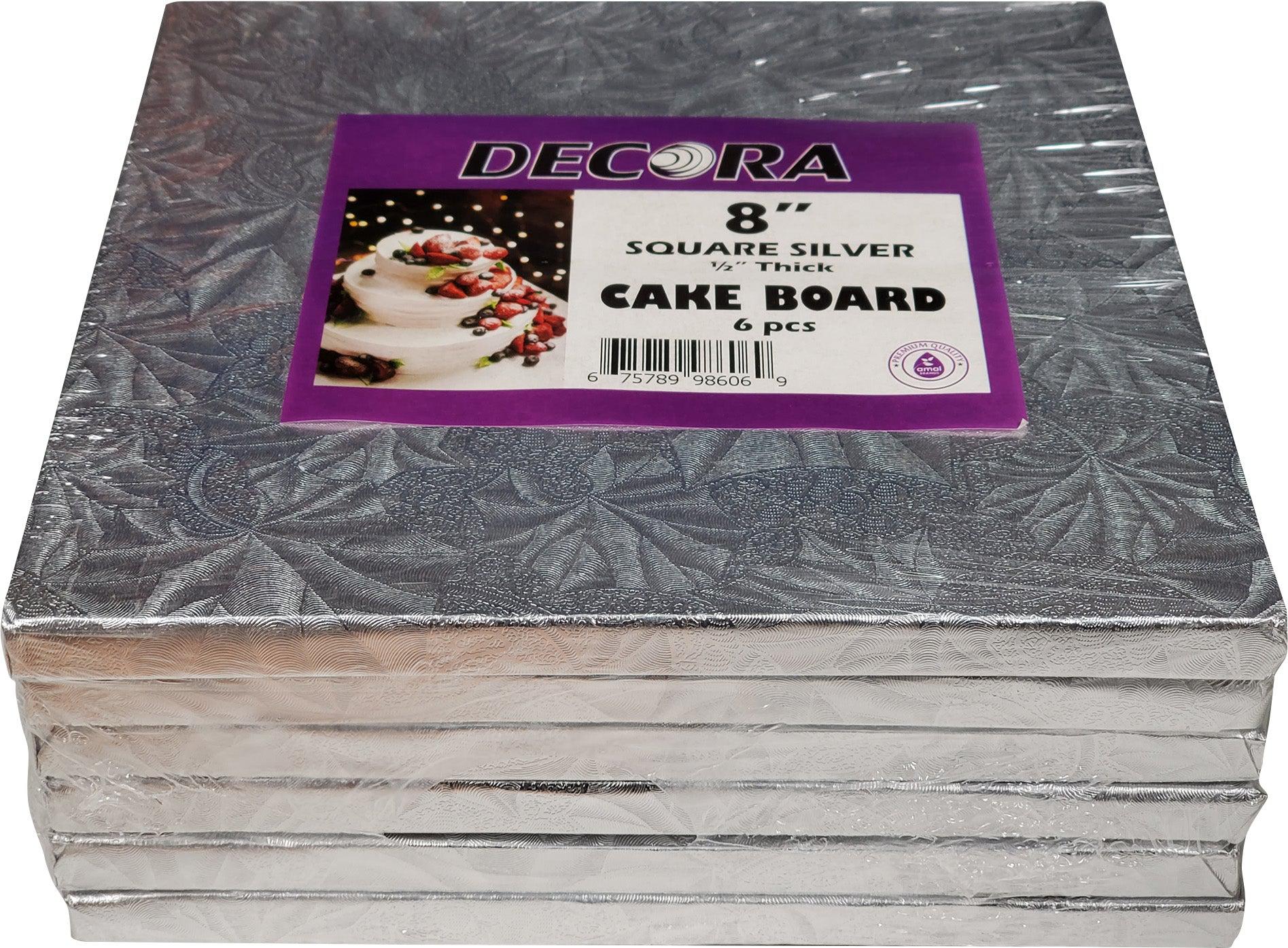 Decora - 8" Square 1/2" Thick Cake Board - Silver - SS-98606 — Case (2 x 6 CT)