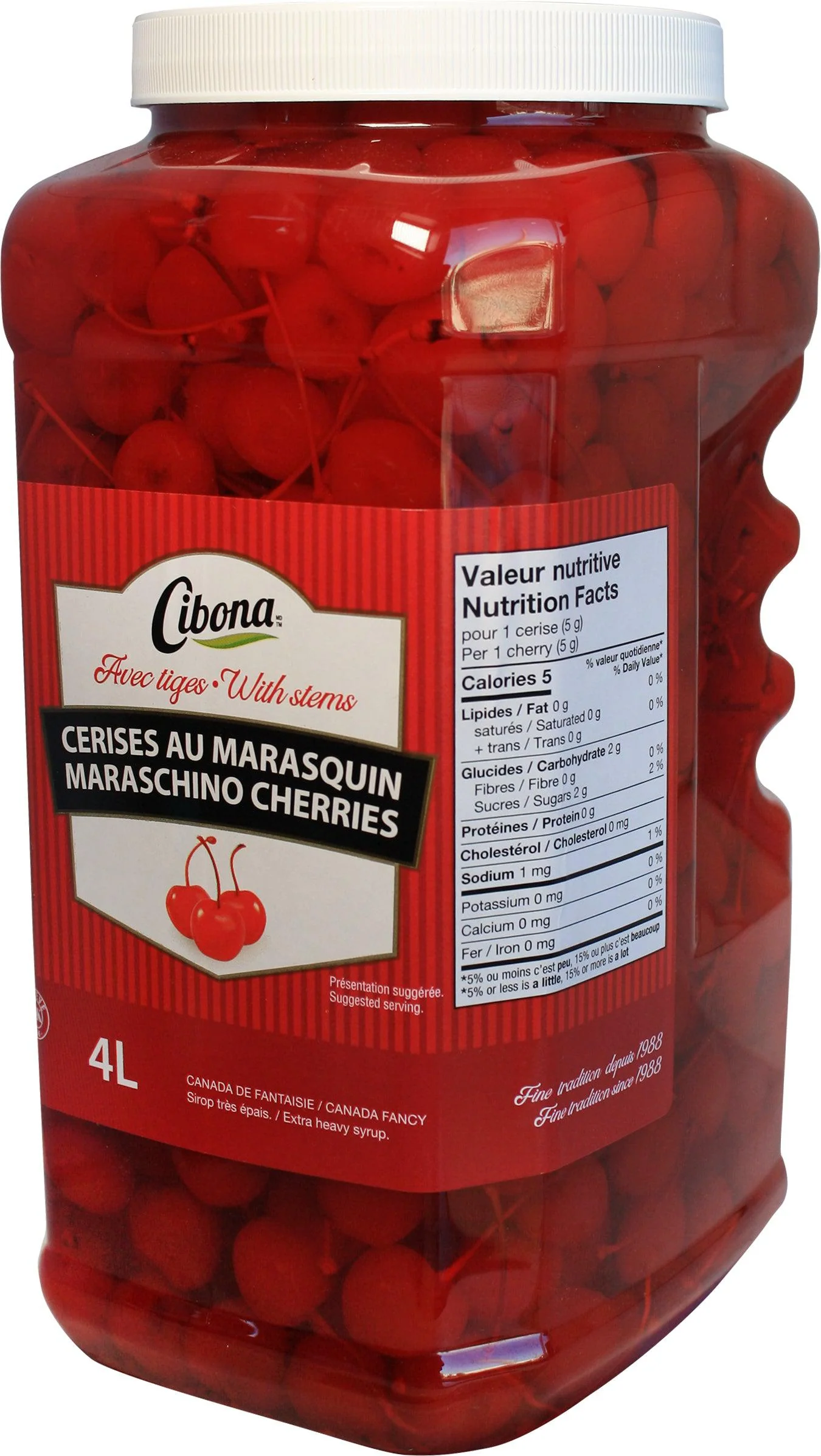 Cibona - Red Cocktail Cherry With Stem — Case (2 x 4 L)