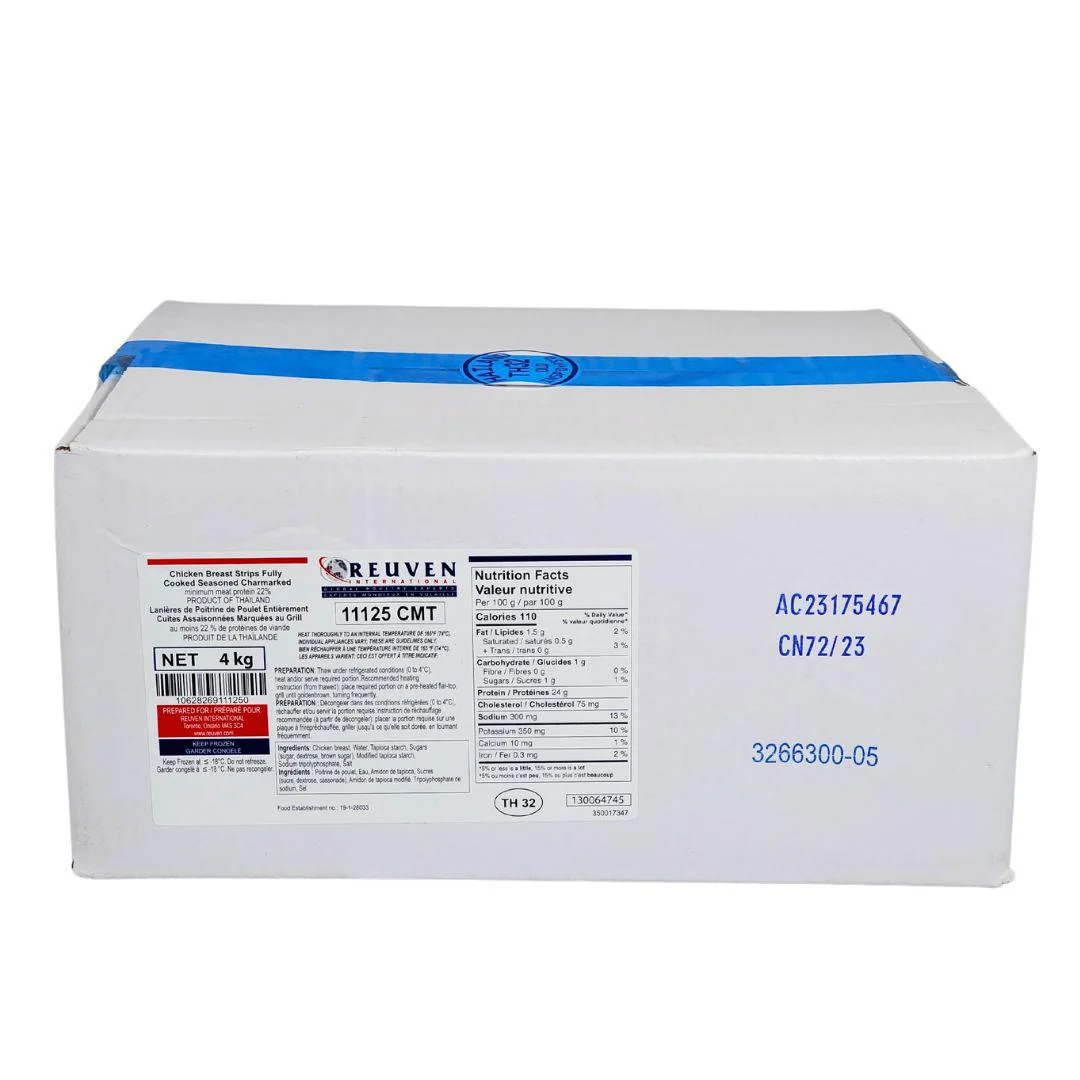 Frozen - Reuven - Cooked - Grilled Chicken Breasts Strips - Halal — Each (2 KG)