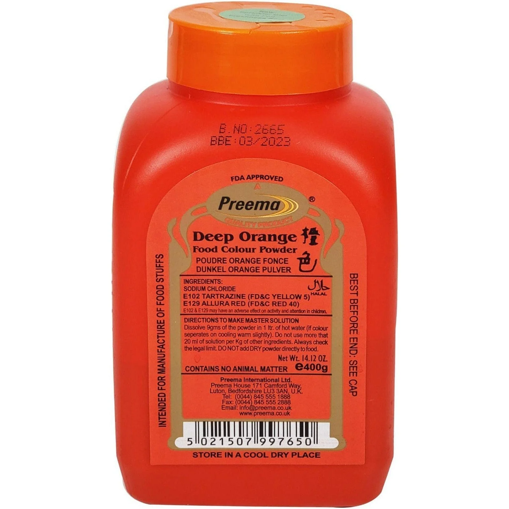Preema - Food Colour - Deep Orange — Case (20 x 400 G)
